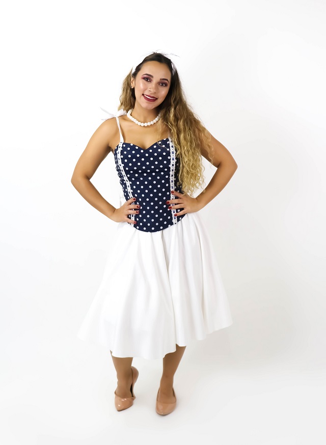 50s Corpete azul marinho saia branca 